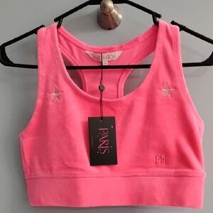 ✨ NWT Paris Hilton ❤️ Vibrant Pink Star-Embroidered Sports Bra Size Medium